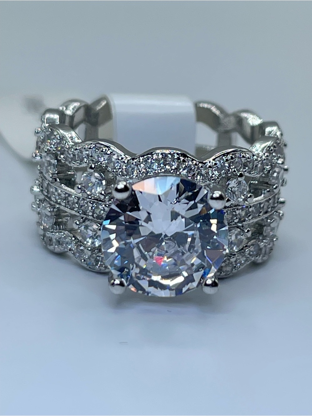 Swarovski Crystal Elements White Round Cut Wide Band Statement Ring Size 5.5
